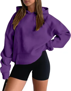 onlypuff Women Pullover Sweatshirt Long Sleeve Hoodies Kangaroo Pocket Fleece Basic Sweater