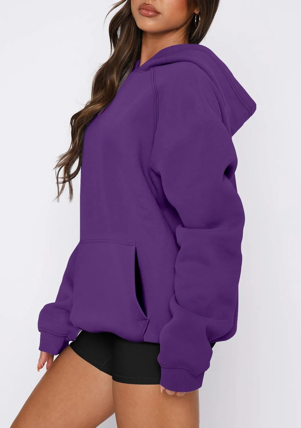 onlypuff Women Pullover Sweatshirt Long Sleeve Hoodies Kangaroo Pocket Fleece Basic Sweater
