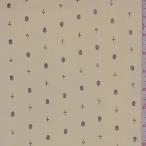 Pale Brown/Gold Mini Skull/Cross Georgette Fabric