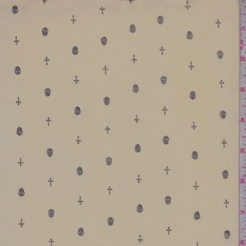 Pale Brown/Gold Mini Skull/Cross Georgette Fabric