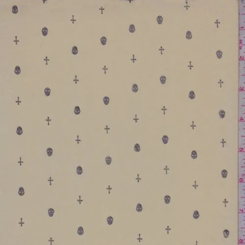 Pale Brown/Gold Mini Skull/Cross Georgette Fabric