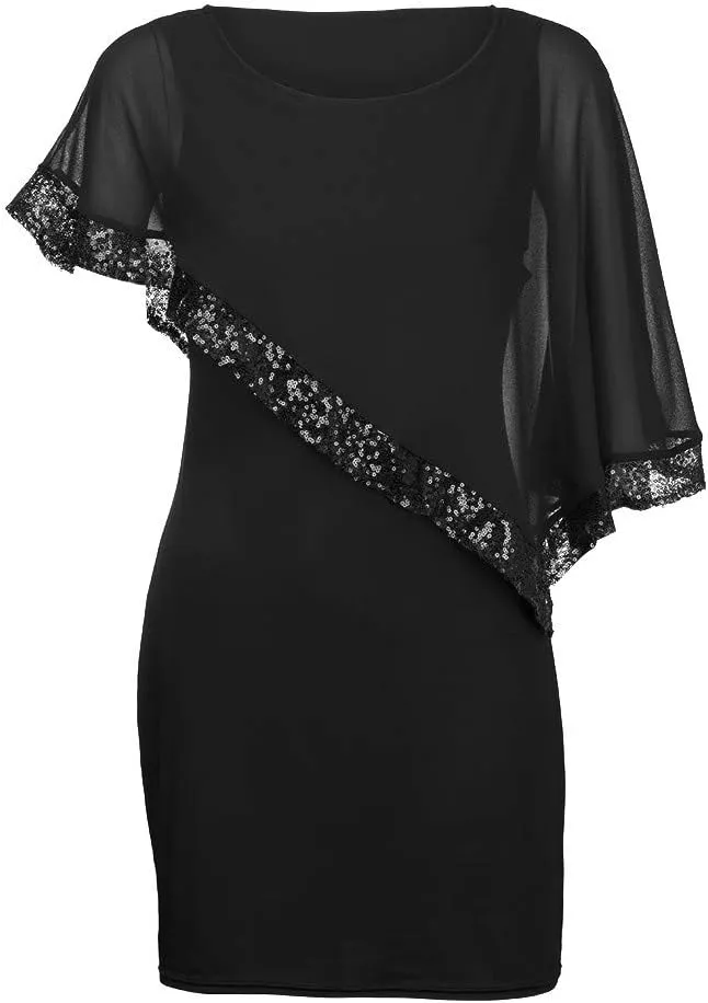 Plus Size Cape Dresses for Women with Metallic Trim Chiffon Overlay Bodycon Pencil Dress Wedding Cocktail Party Dress
