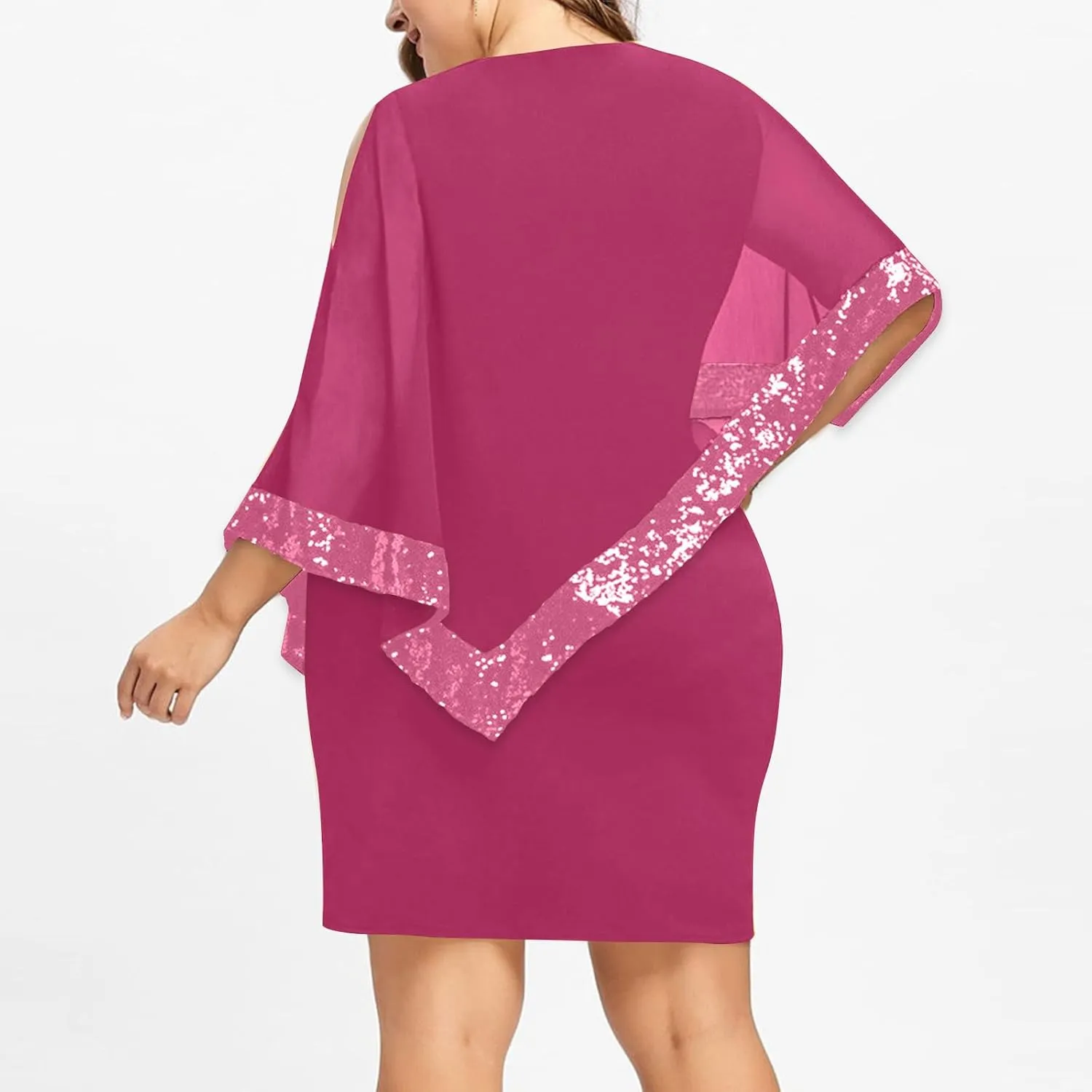 Plus Size Cape Dresses for Women with Metallic Trim Chiffon Overlay Bodycon Pencil Dress Wedding Cocktail Party Dress
