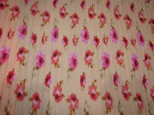Polyester Pleated Printed Georgette Peach Fabric ~ 44'' wide