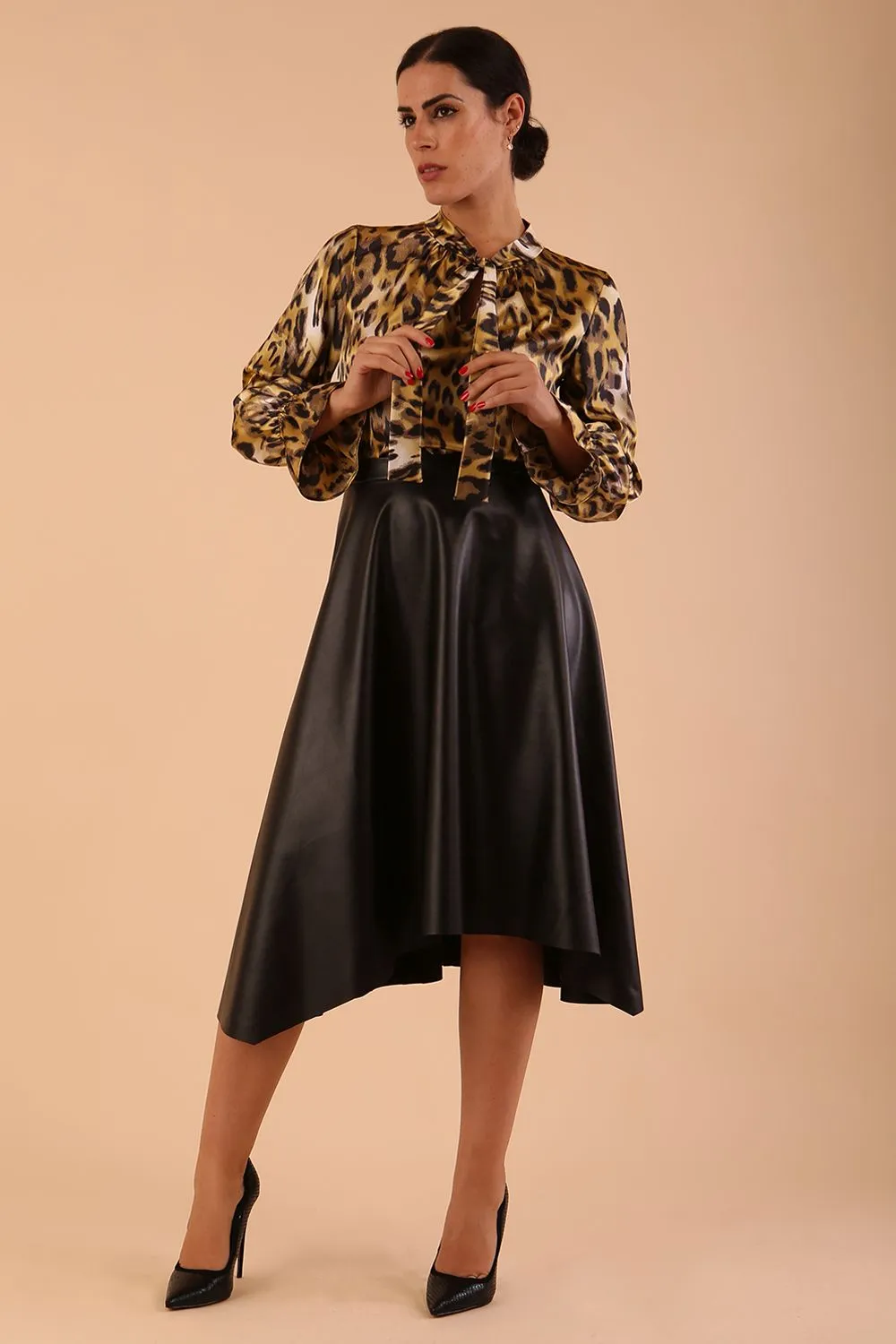 (PRE-ORDER) Zephyra Faux Leather Full Drape Skirt