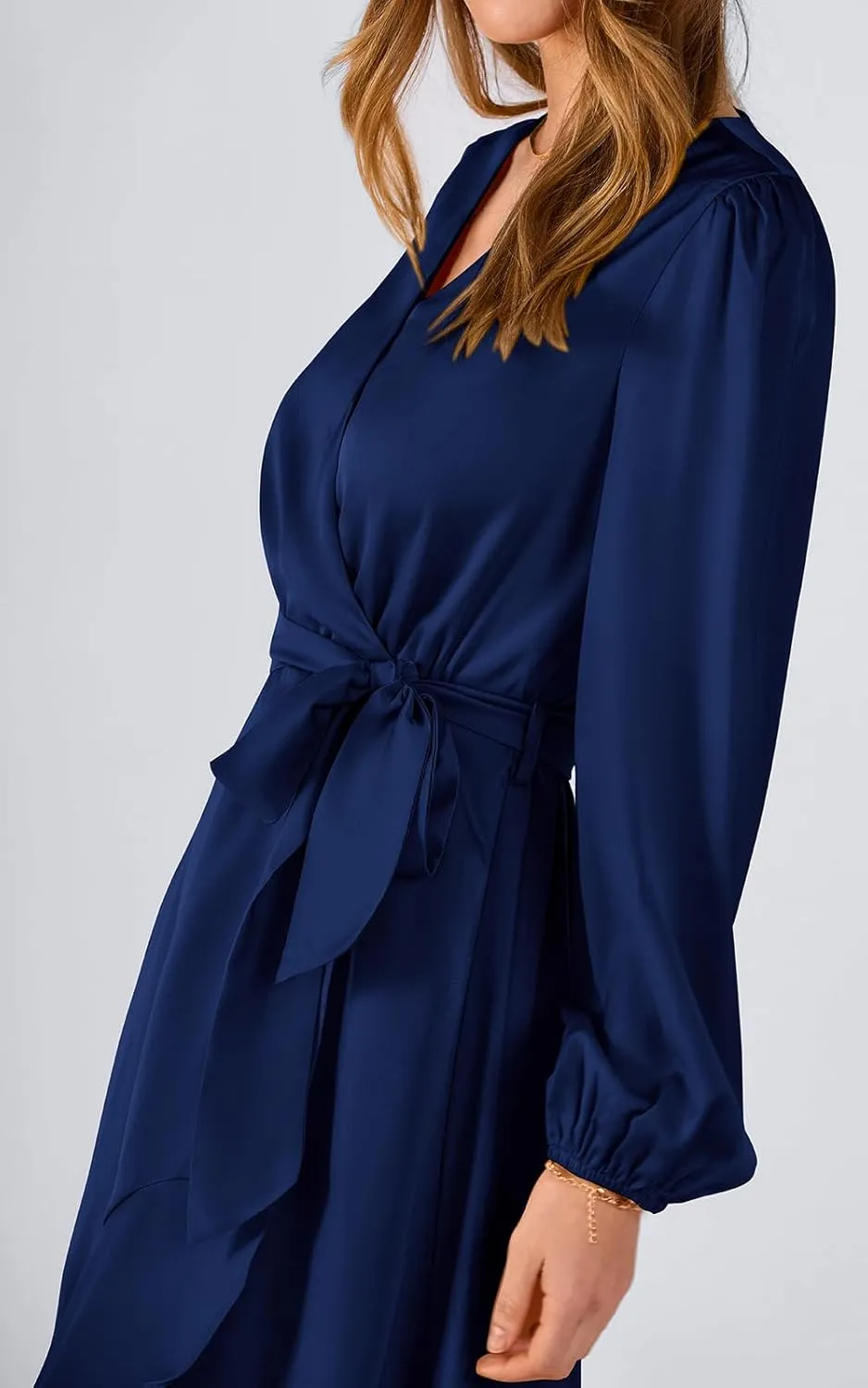 PRETTYGARDEN Women's Spring Dresses Casual Long Sleeve Wrap V Neck Maxi Dress Ruffle High Low Wedding Guest Dress Spring 2025