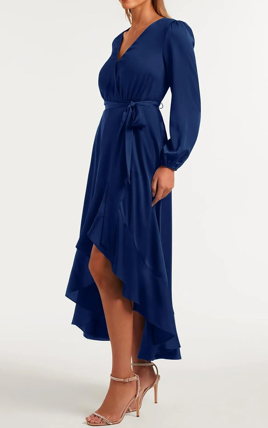 PRETTYGARDEN Women's Spring Dresses Casual Long Sleeve Wrap V Neck Maxi Dress Ruffle High Low Wedding Guest Dress Spring 2025