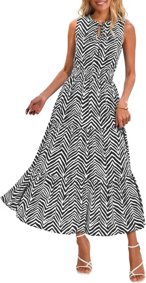 PRETTYGARDEN Womens Summer Dresses 2025 Sleeveless Drawstring V Neck Maxi Dress Flowy Casual Long Dresses with Pockets