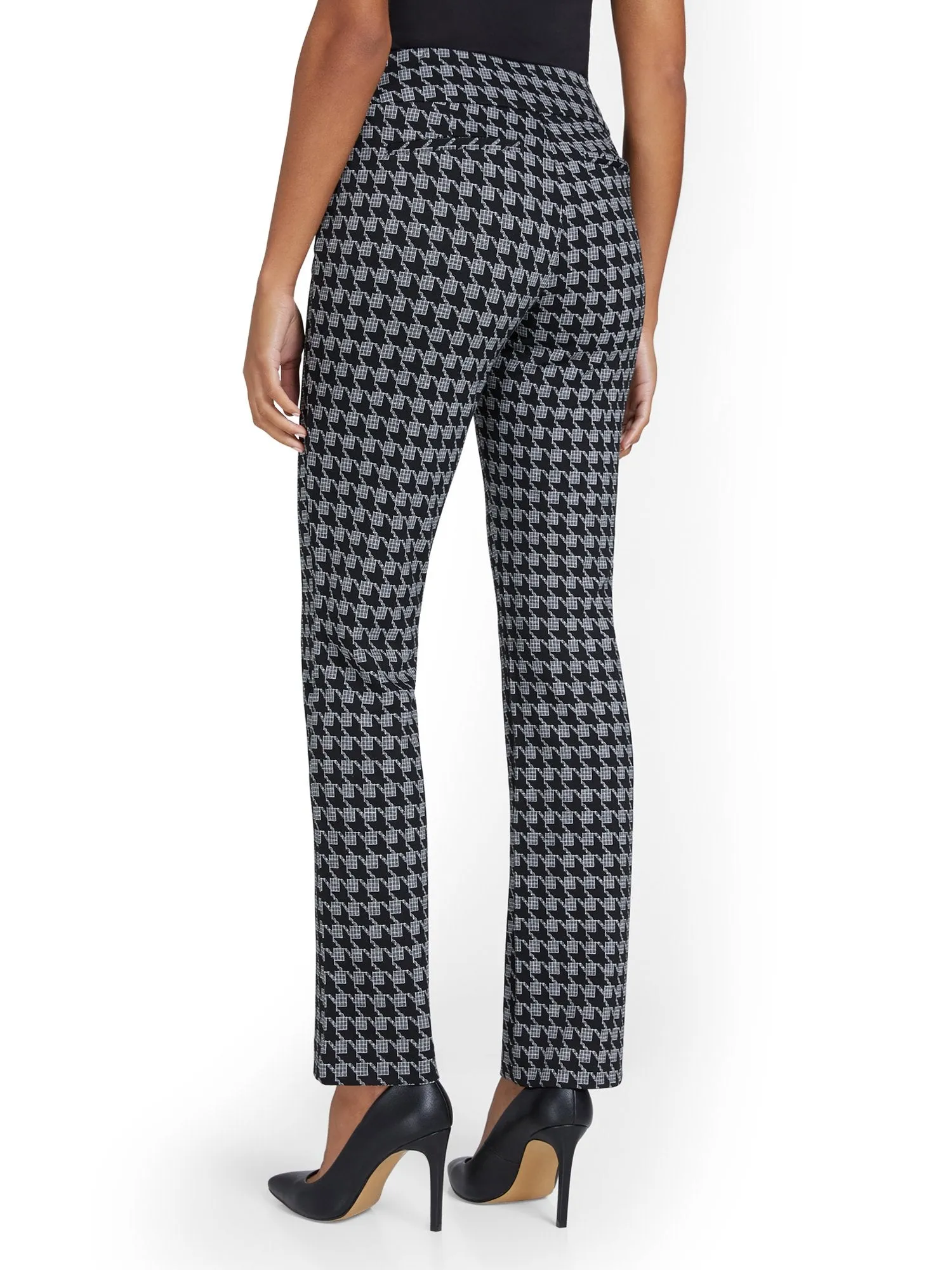 Pull-On Houndstooth Straight-Leg Ponte Pant - Superflex