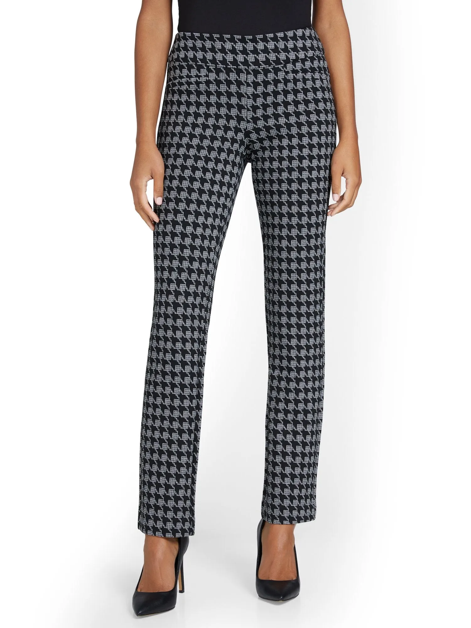 Pull-On Houndstooth Straight-Leg Ponte Pant - Superflex