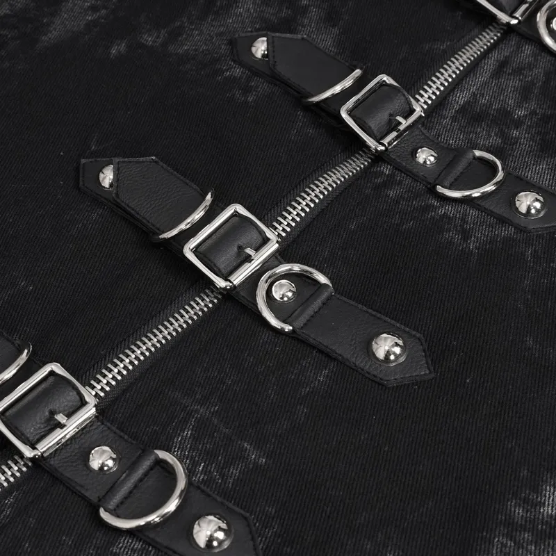 Punk Black Waistcoat with Lacing for Men / Stylish Male Zip Multi-Buckles Tail Waistcoats