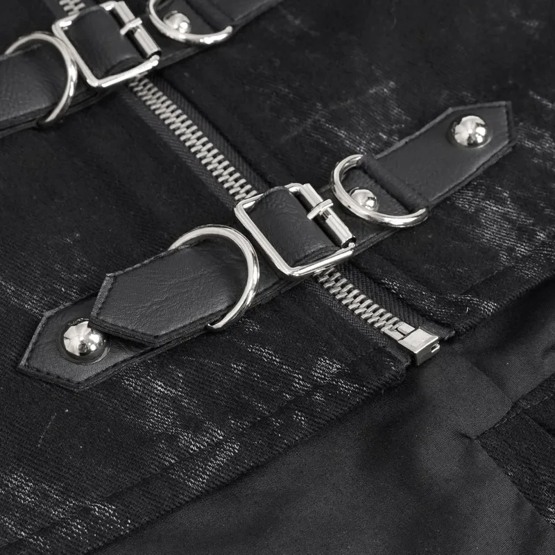 Punk Black Waistcoat with Lacing for Men / Stylish Male Zip Multi-Buckles Tail Waistcoats