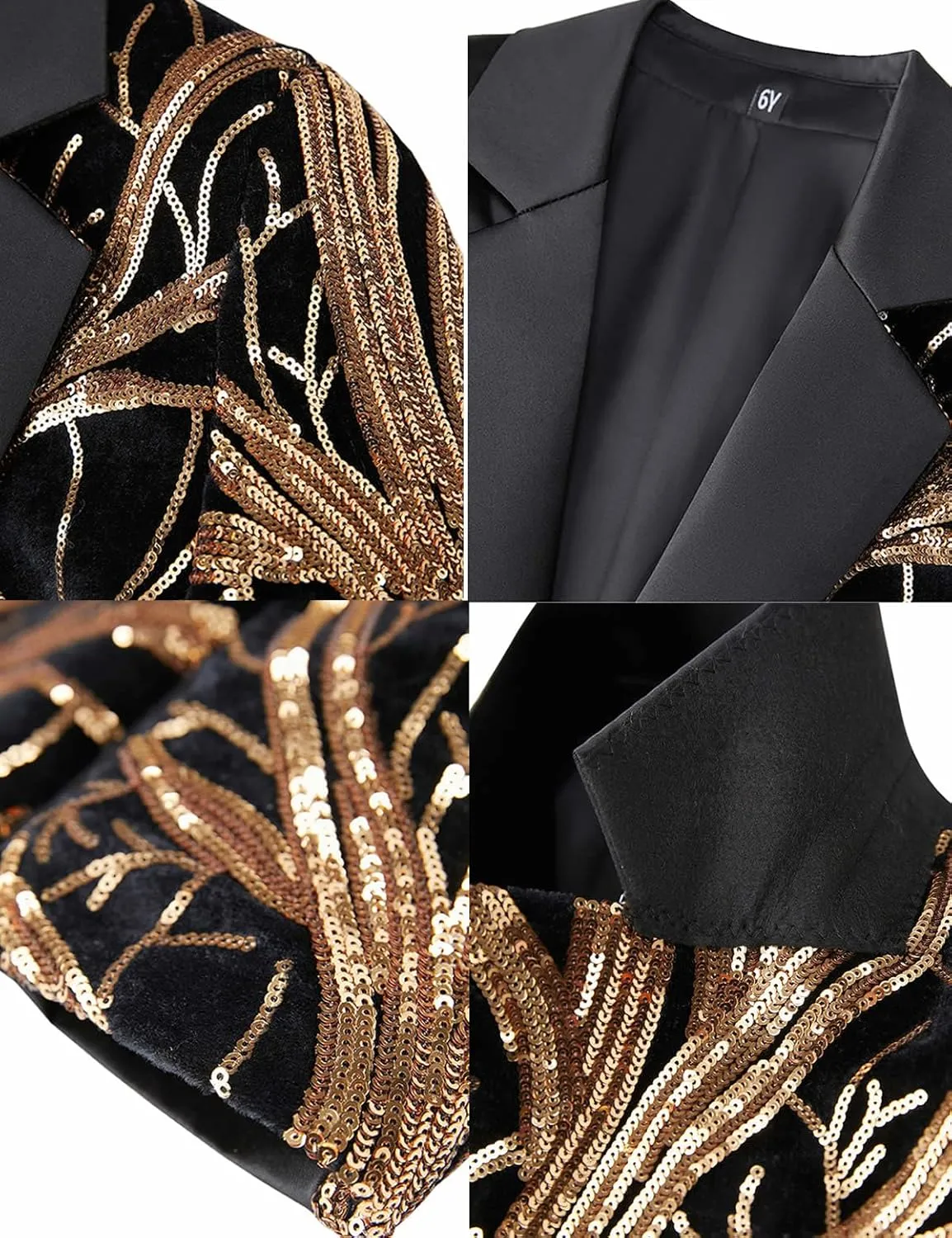 Pyiujtr Boys 4-Piece Tree and Wave Sequins Shiny Suit Jacket Shirt Bow Tie Pants Set for Performance Stage 6-16Y