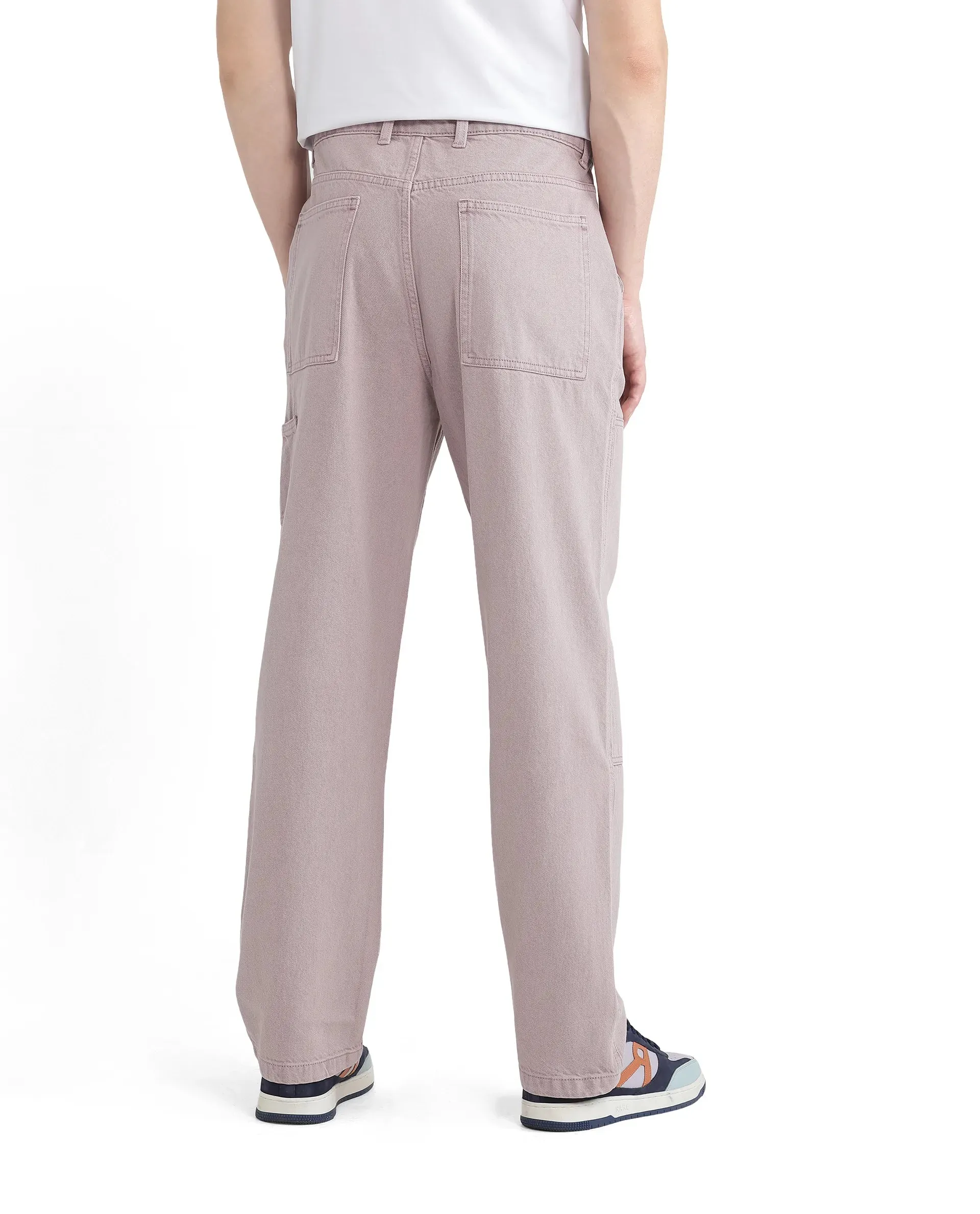 Rare Rabbit Men Klop Dusky Purple Cotton Fabric Mid Rise Carpenter Fit Garment Dyed Plain Jeans