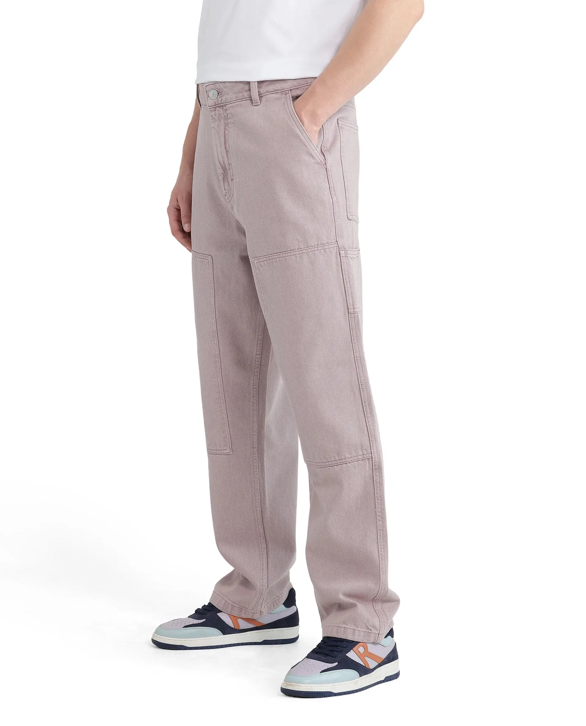 Rare Rabbit Men Klop Dusky Purple Cotton Fabric Mid Rise Carpenter Fit Garment Dyed Plain Jeans