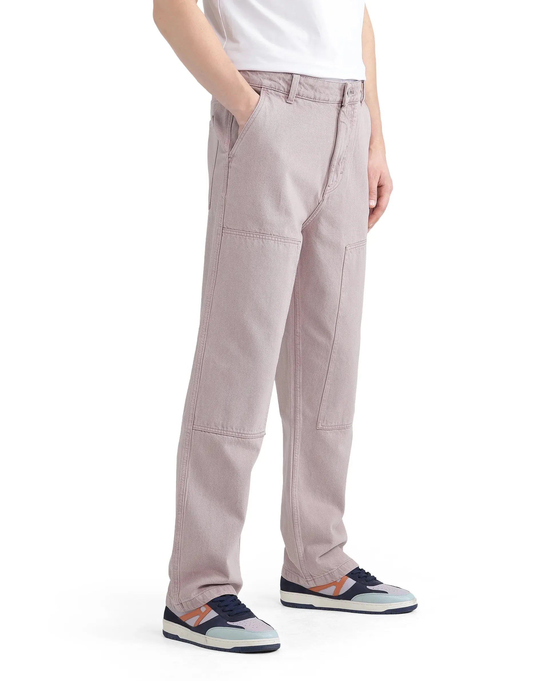 Rare Rabbit Men Klop Dusky Purple Cotton Fabric Mid Rise Carpenter Fit Garment Dyed Plain Jeans