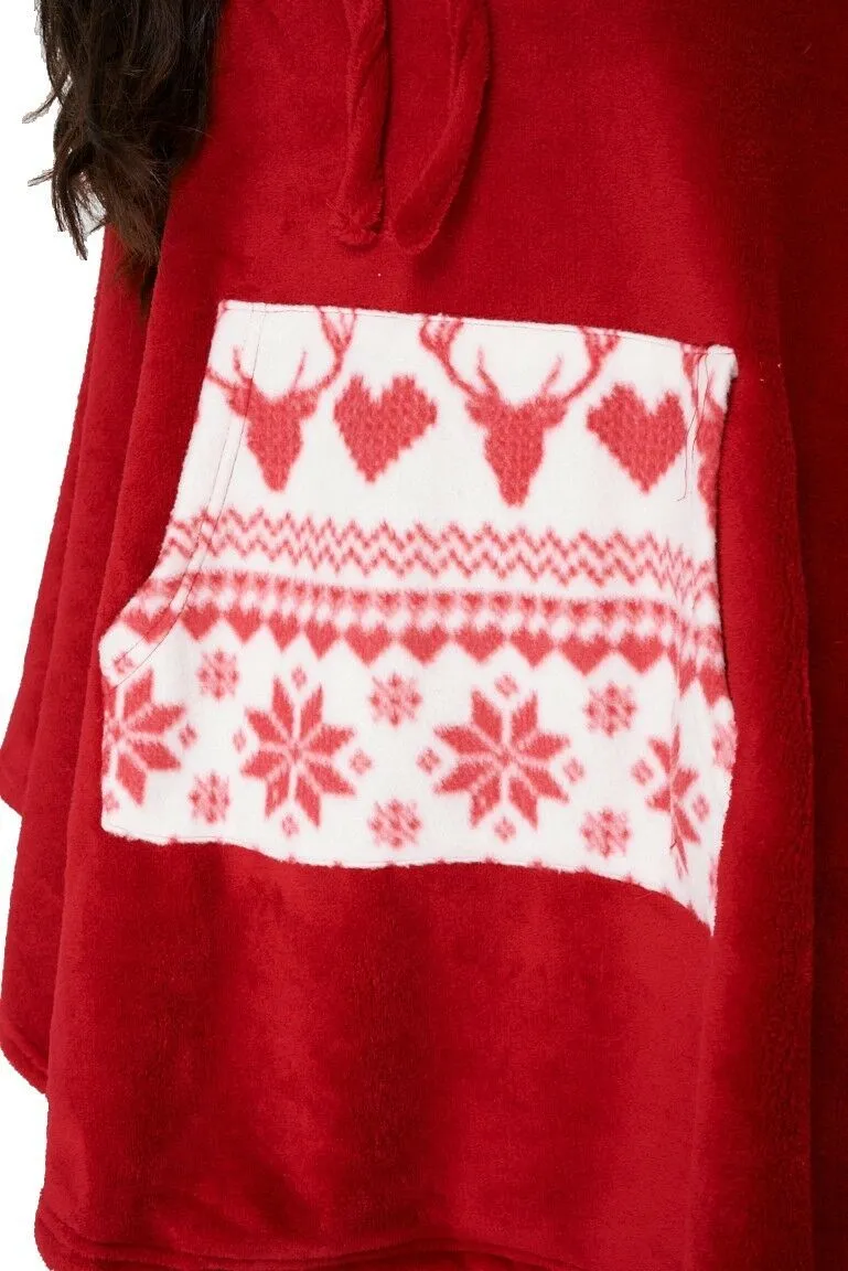 Red Super Soft Indoor Shawl Top Christmas Pullover