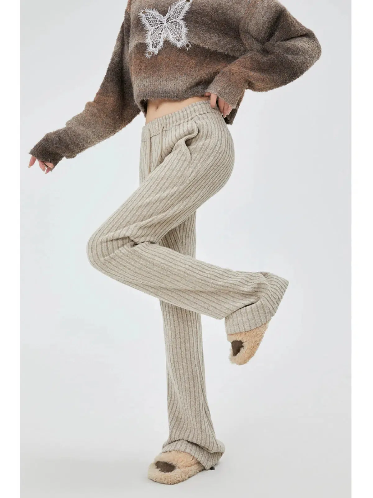 Ribbed Knit Casual Pants