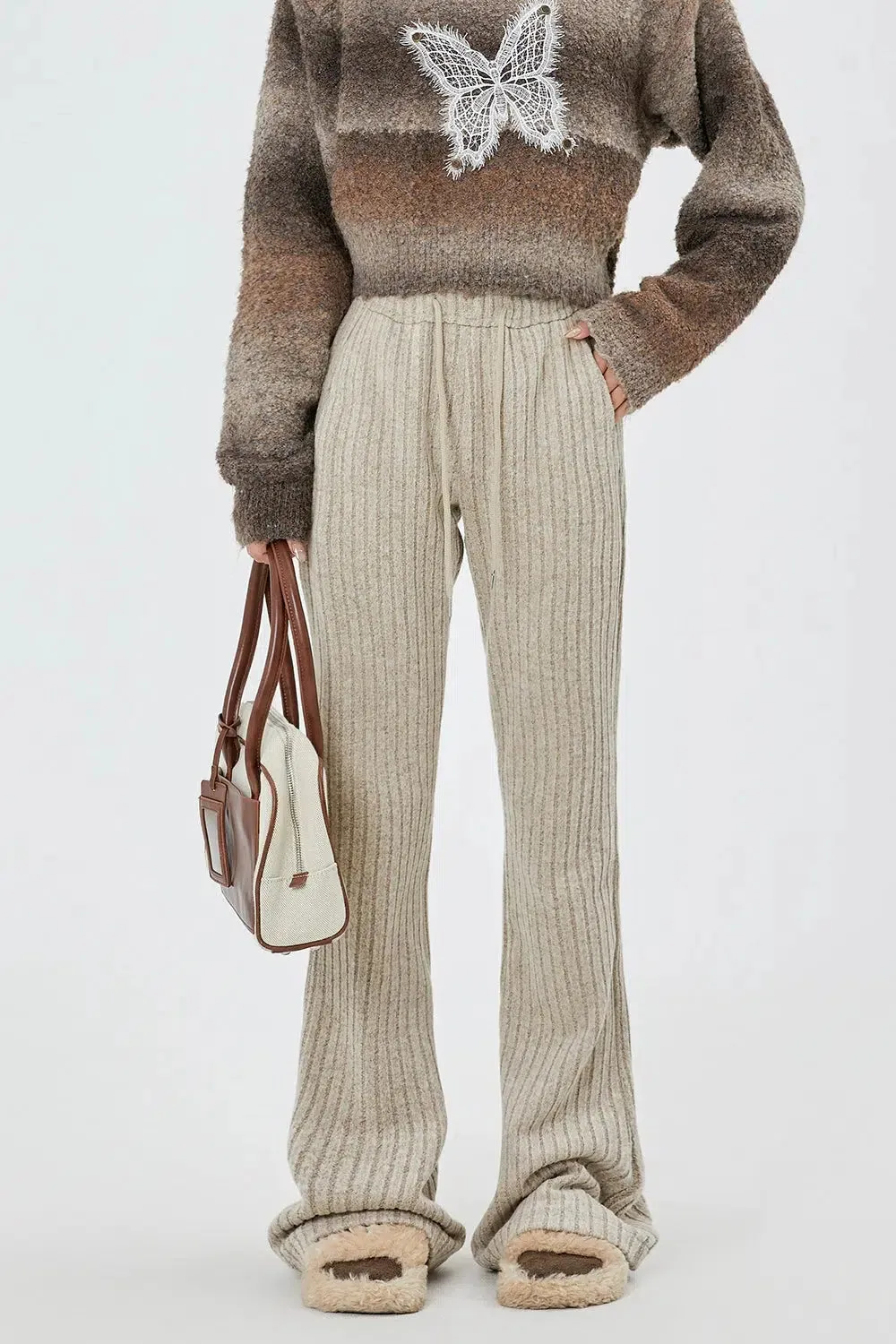Ribbed Knit Casual Pants