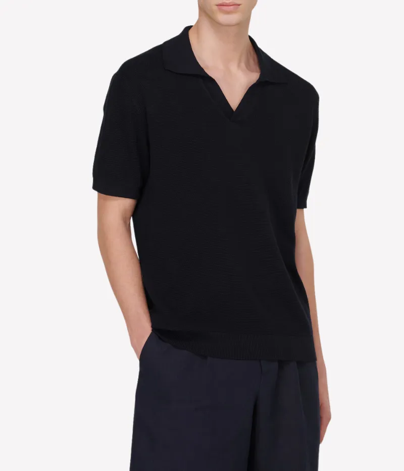 Rino Salt Pepper Short Sleeve Polo in Navy