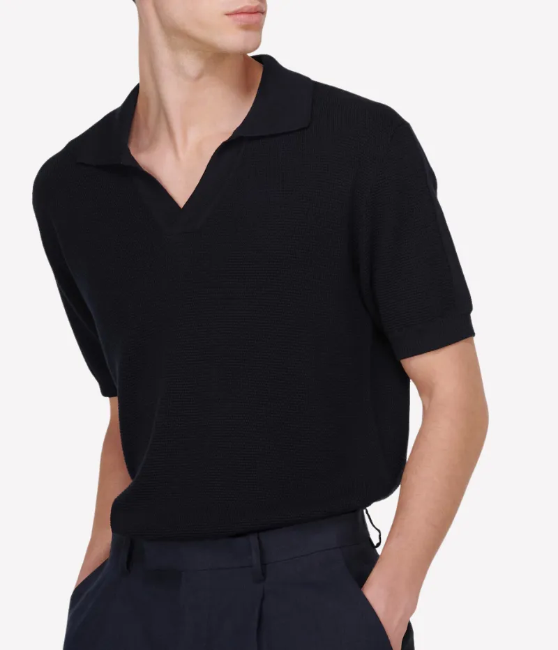 Rino Salt Pepper Short Sleeve Polo in Navy