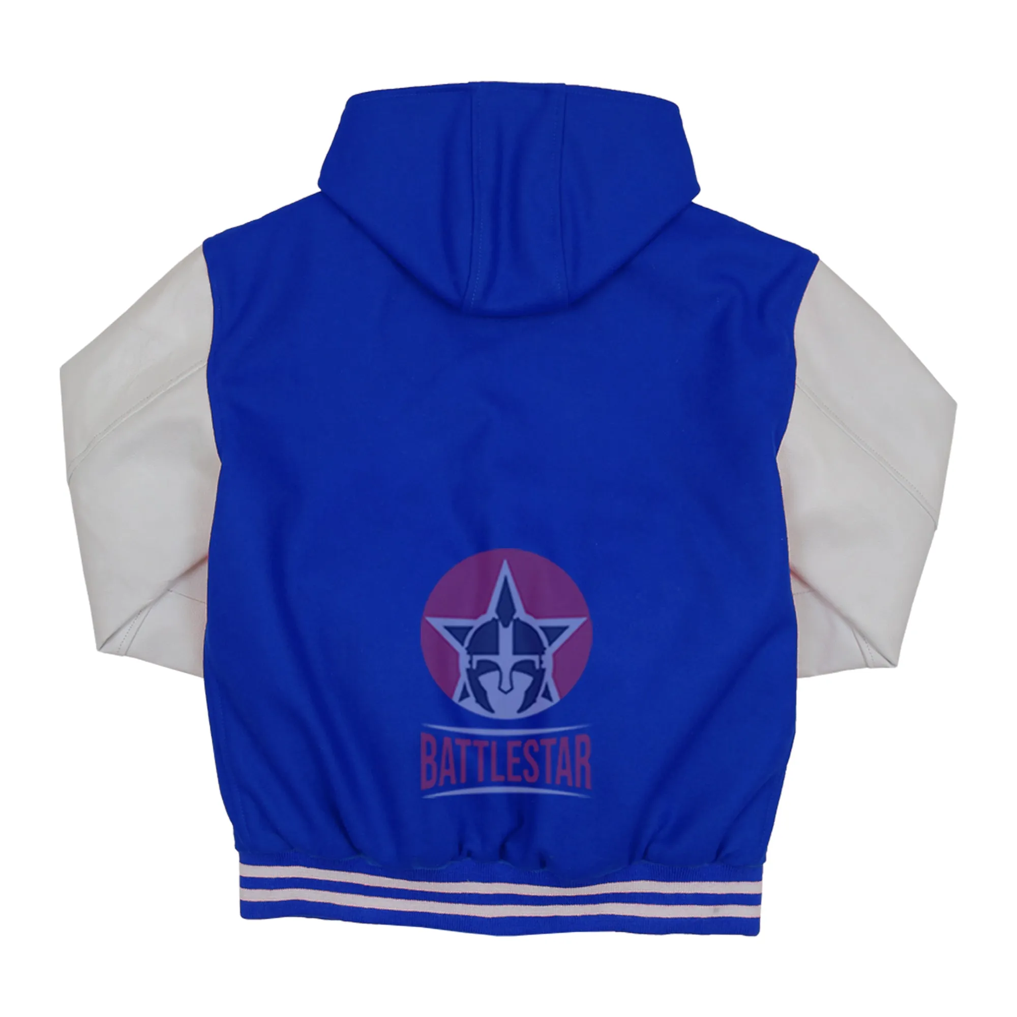 Royal Blue Wool Hood Varsity Jacket white Leather Sleeves
