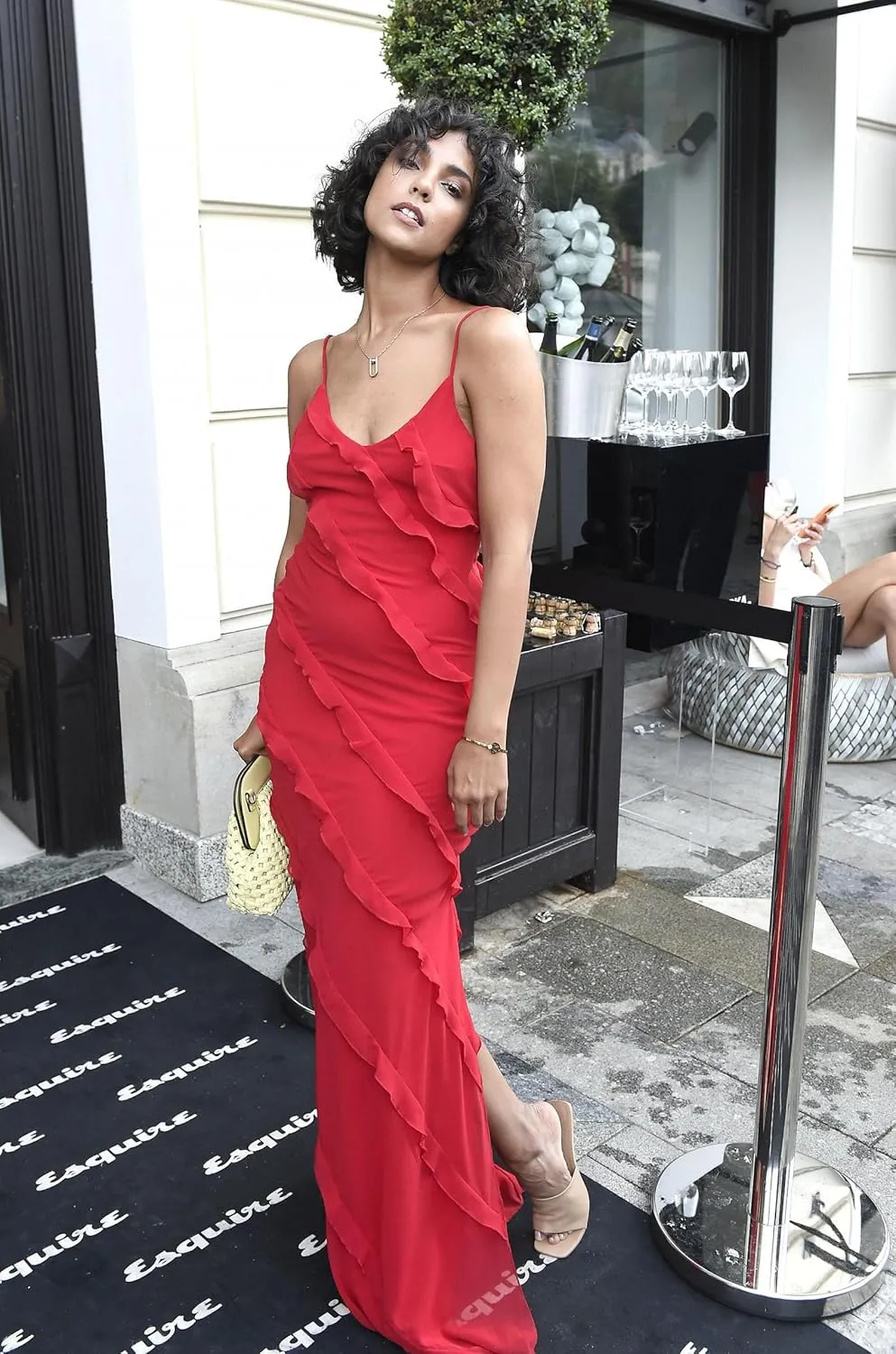 Ruffle Chiffon Prom Dresses Spaghetti Strap V Neck Evening Dresses Split Maxi Cocktail Party Dress