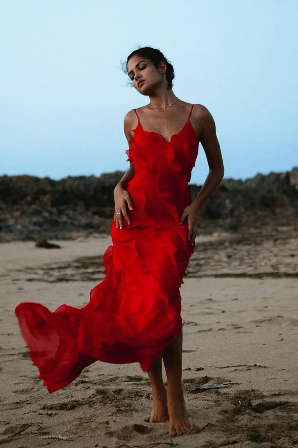 Ruffle Chiffon Prom Dresses Spaghetti Strap V Neck Evening Dresses Split Maxi Cocktail Party Dress