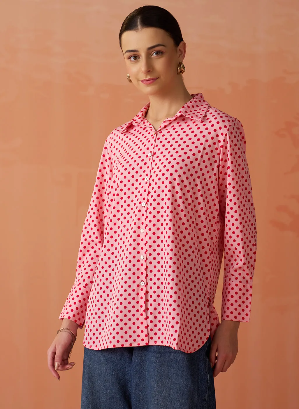Sarina Pink Printed Shirt for Women
