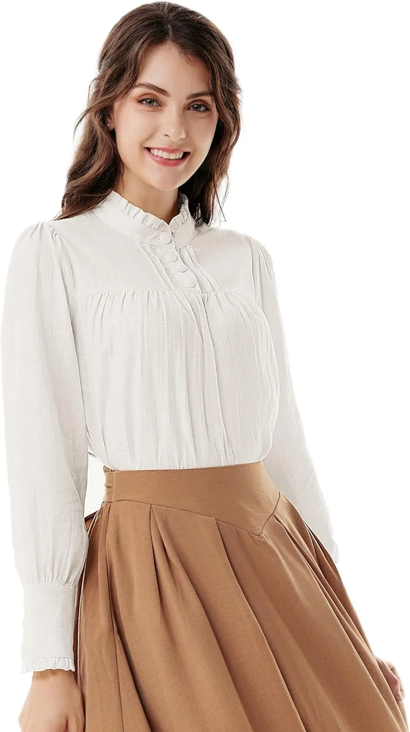 Scarlet Darkness Victorian Blouse for Women Cotton Long Sleeve Renaissance Shirt
