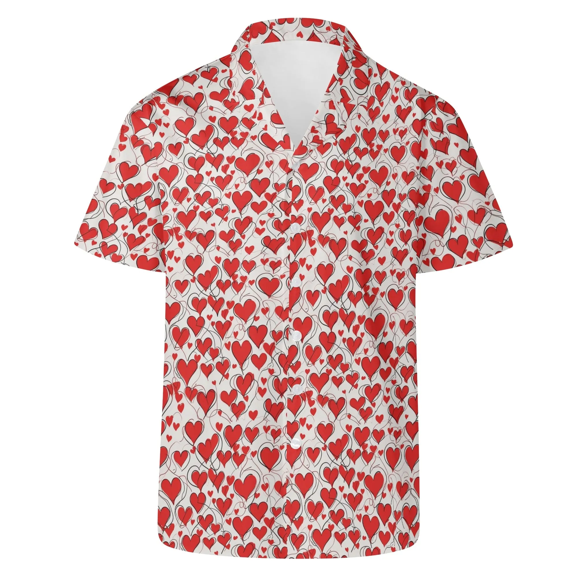 Scribble Hearts Mens Casual Hawaiian Shirt