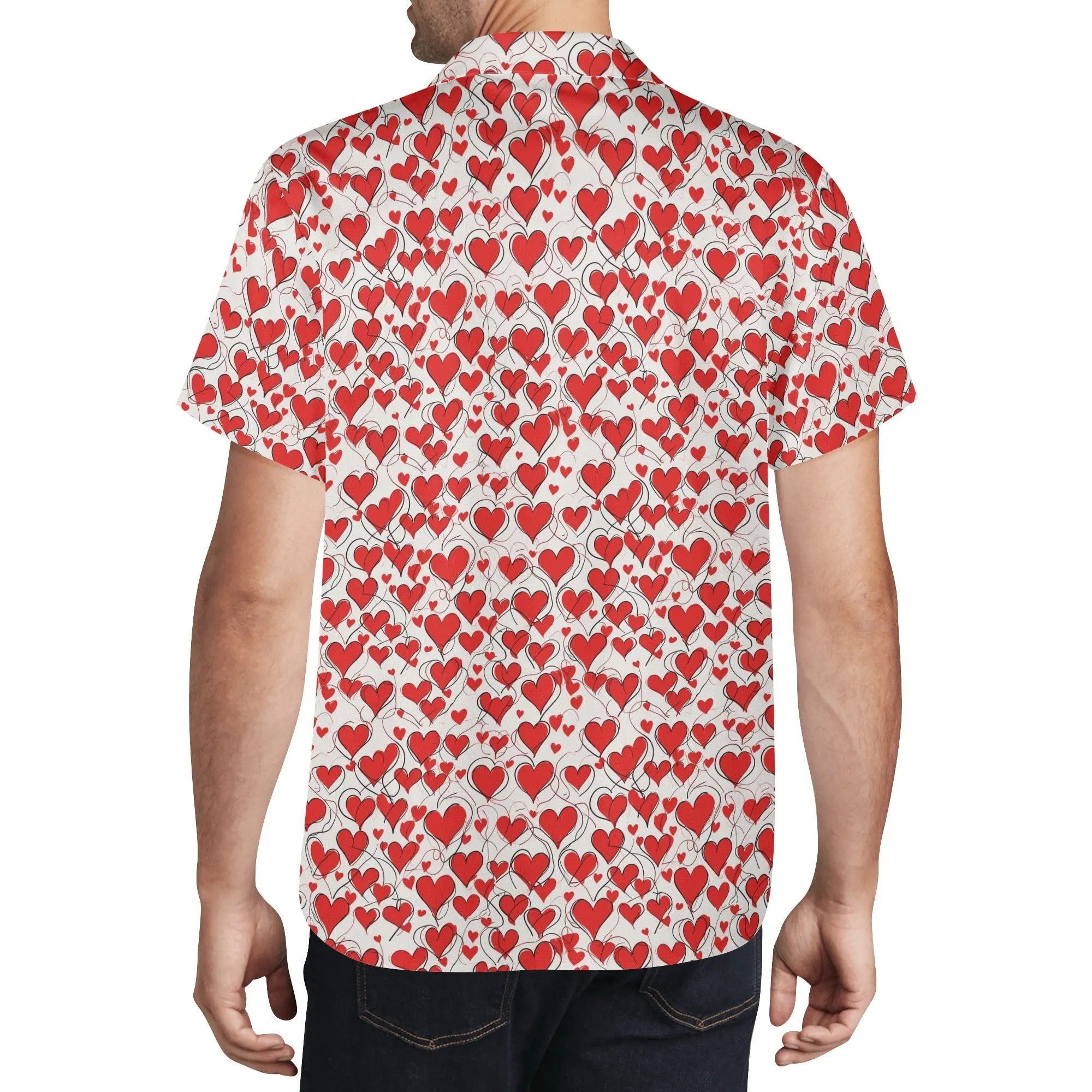 Scribble Hearts Mens Casual Hawaiian Shirt