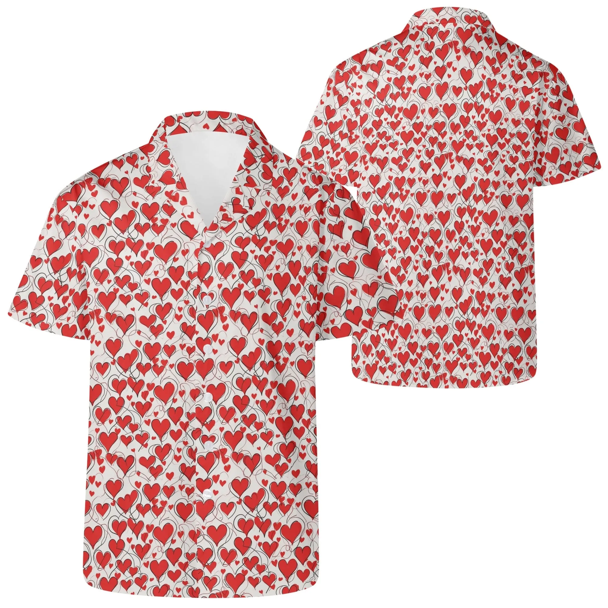 Scribble Hearts Mens Casual Hawaiian Shirt