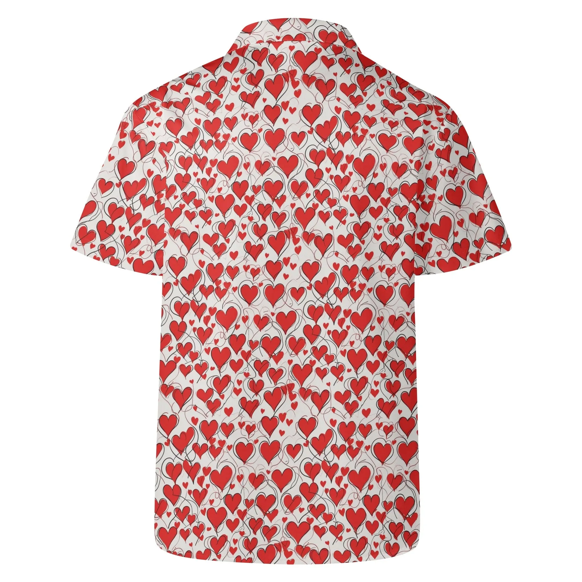 Scribble Hearts Mens Casual Hawaiian Shirt
