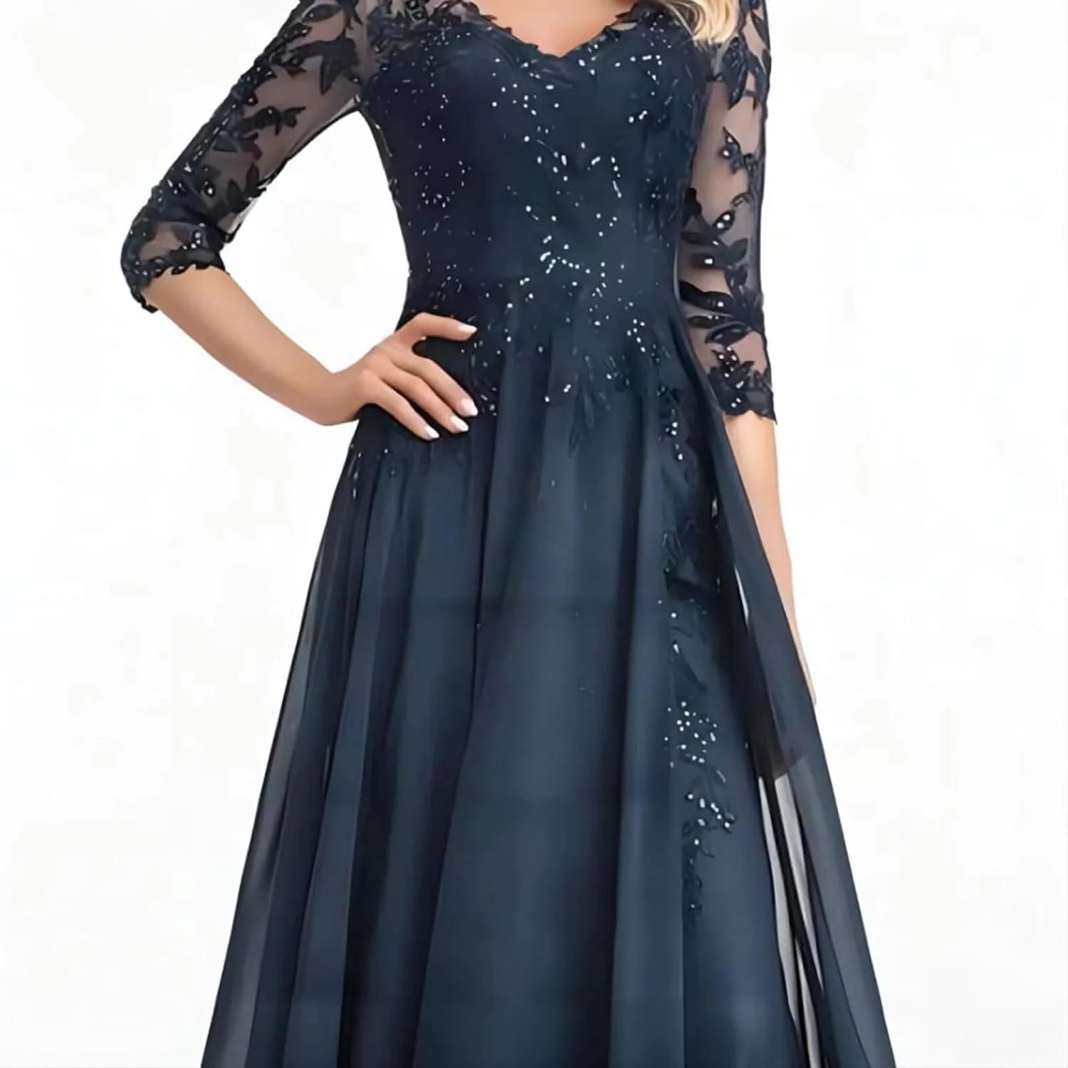 Sequin Lace Mother of The Bride Dresses for Women 3/4 Sleeves Mother of The Groom Dresses Chiffon Formal Dress