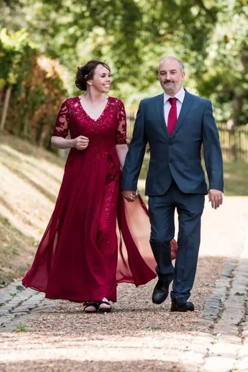 Sequin Lace Mother of The Bride Dresses for Women 3/4 Sleeves Mother of The Groom Dresses Chiffon Formal Dress