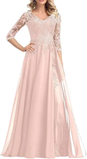 Sequin Lace Mother of The Bride Dresses for Women 3/4 Sleeves Mother of The Groom Dresses Chiffon Formal Dress
