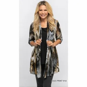 Sheer Cardigan - Browns/Black/Mustard - Print 910