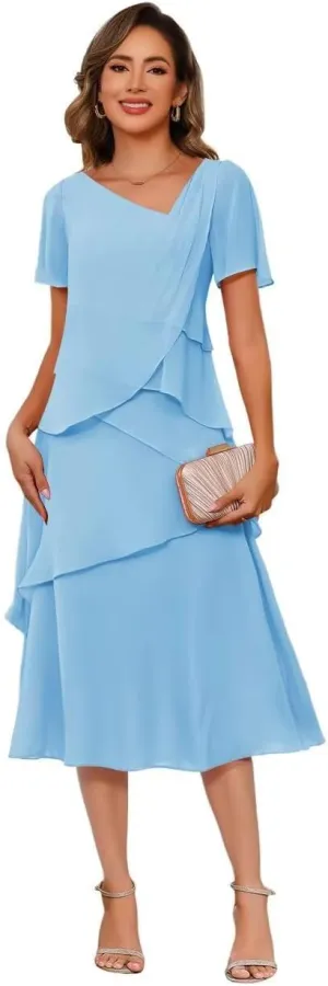 Short Mother of The Bride Dresses for Wedding 2025 Chiffon Flutter Sleeve Formal Evening Gown for Women MA19
