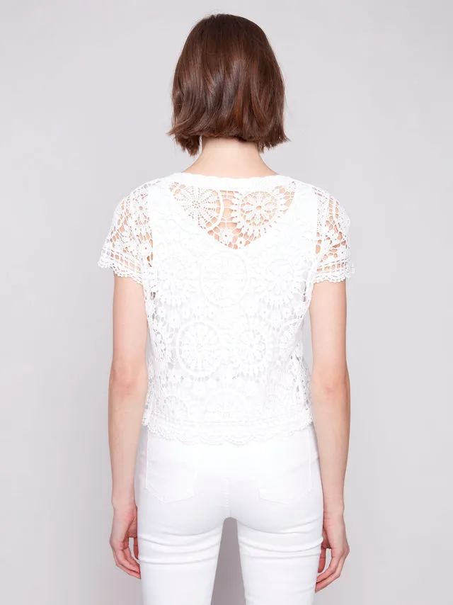 Short Sleeve Crochet Bolero Cardigan - White