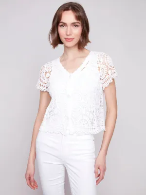 Short Sleeve Crochet Bolero Cardigan - White