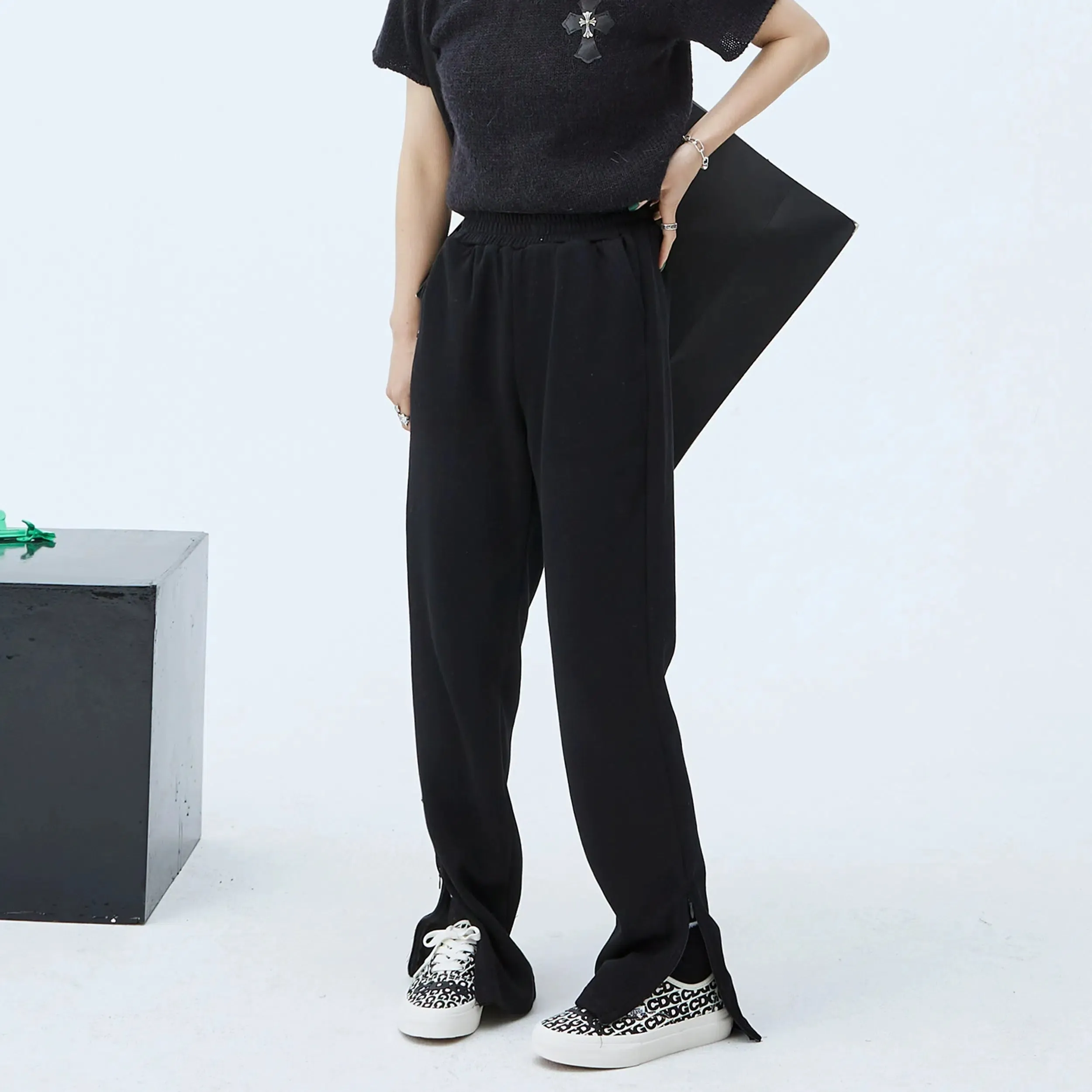 Side Slits Casual Elastic Waist Pants