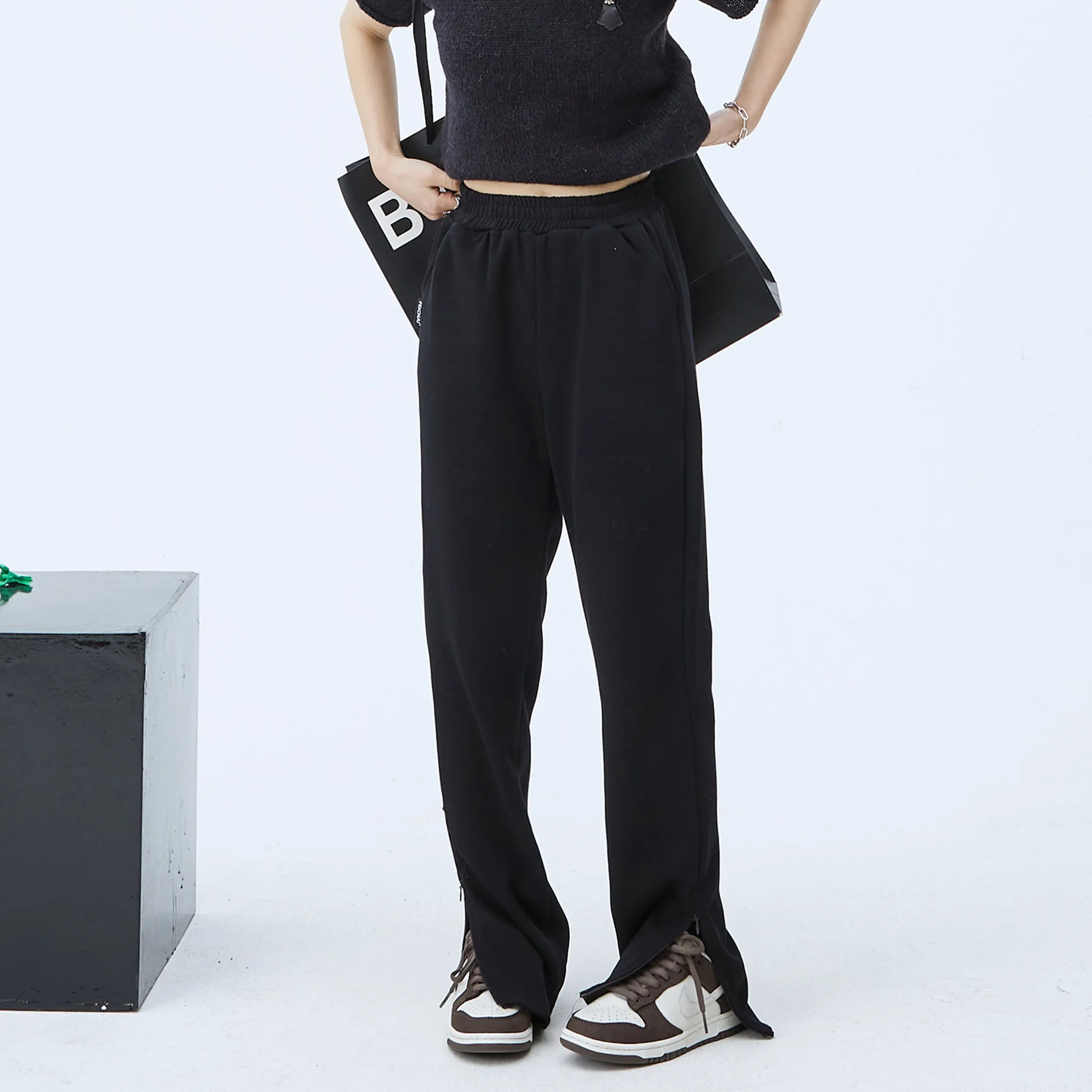 Side Slits Casual Elastic Waist Pants
