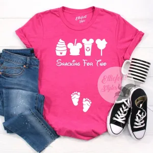 Snacking For Two Mouse Ears Snacks Pregnancy Announcement Shirt
