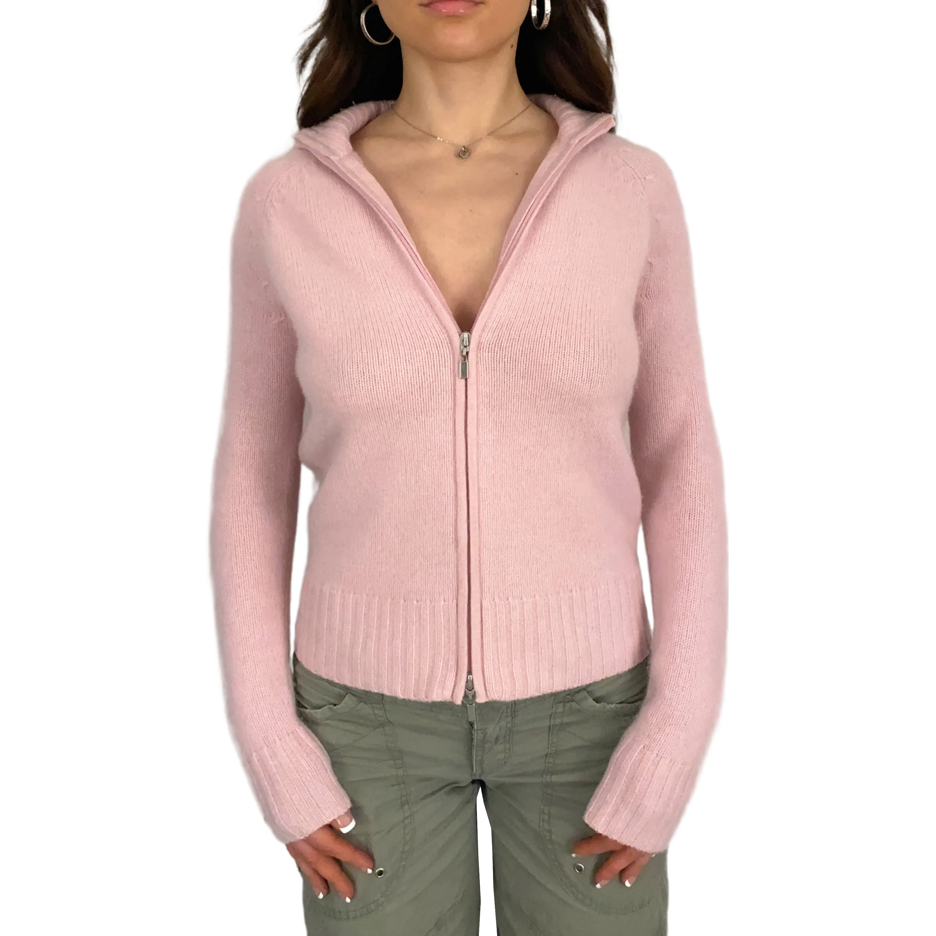 Soft Pink Cashmere Double Zip Sweater (S)