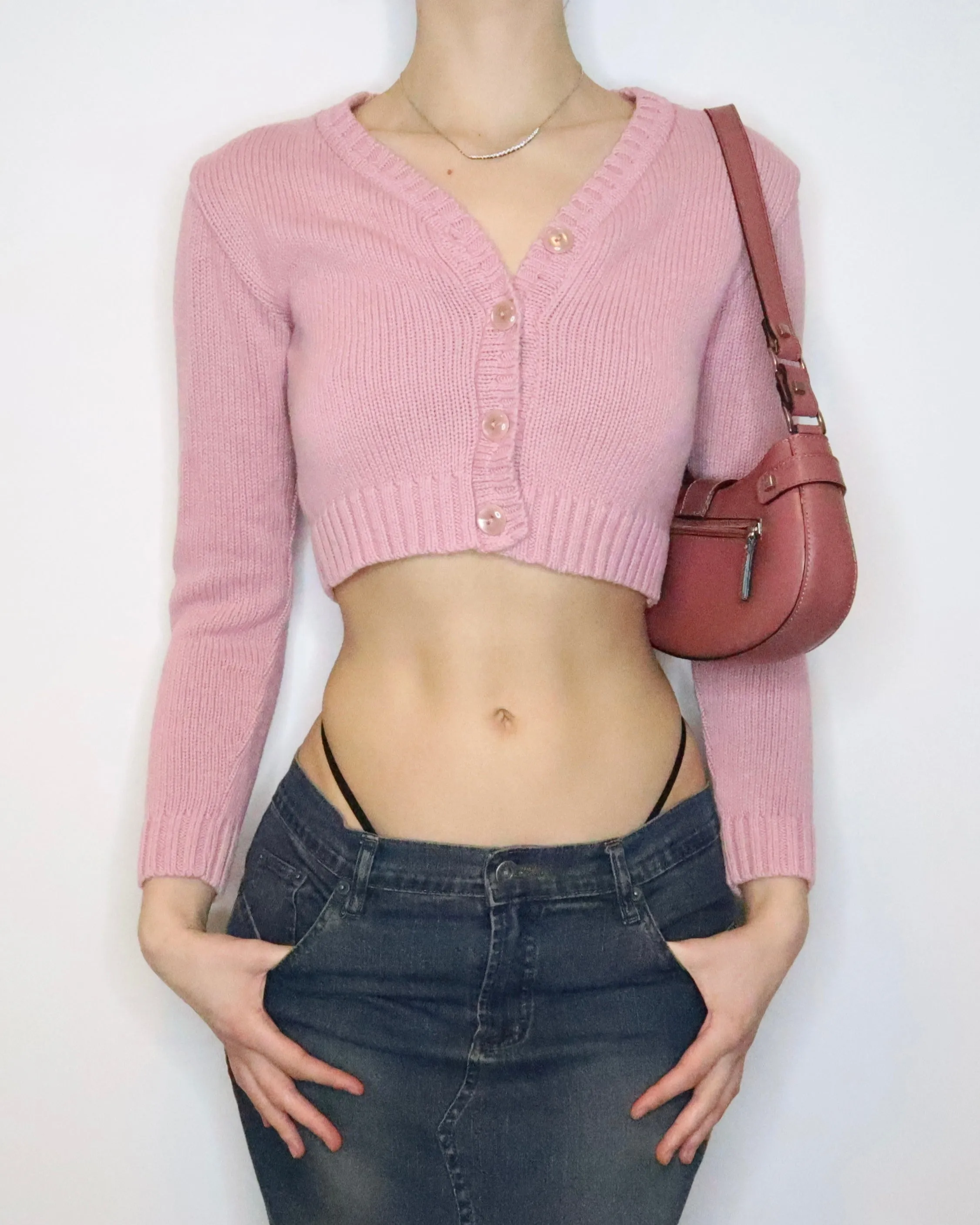 Soft Pink Cropped Cardigan (Small)