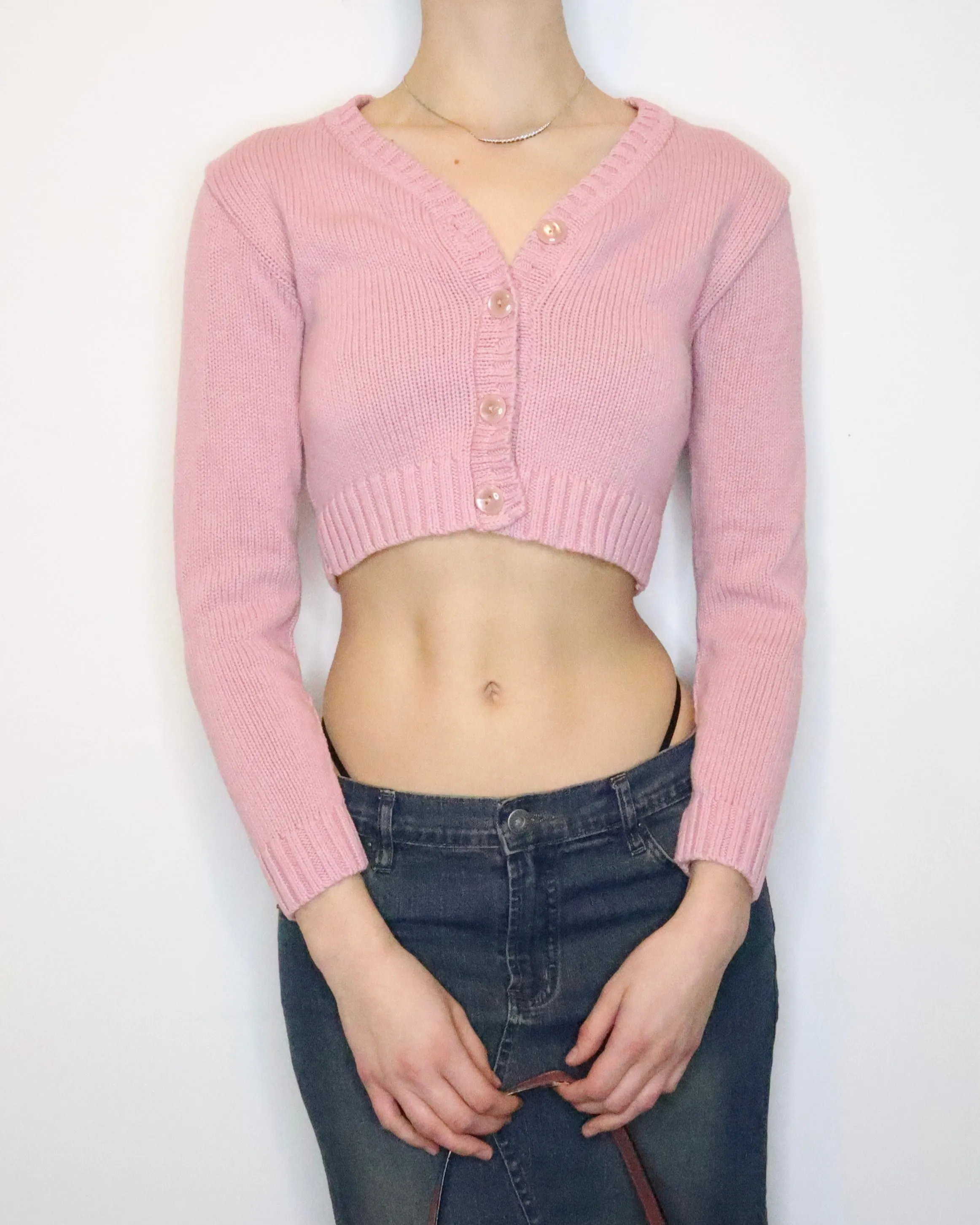 Soft Pink Cropped Cardigan (Small)