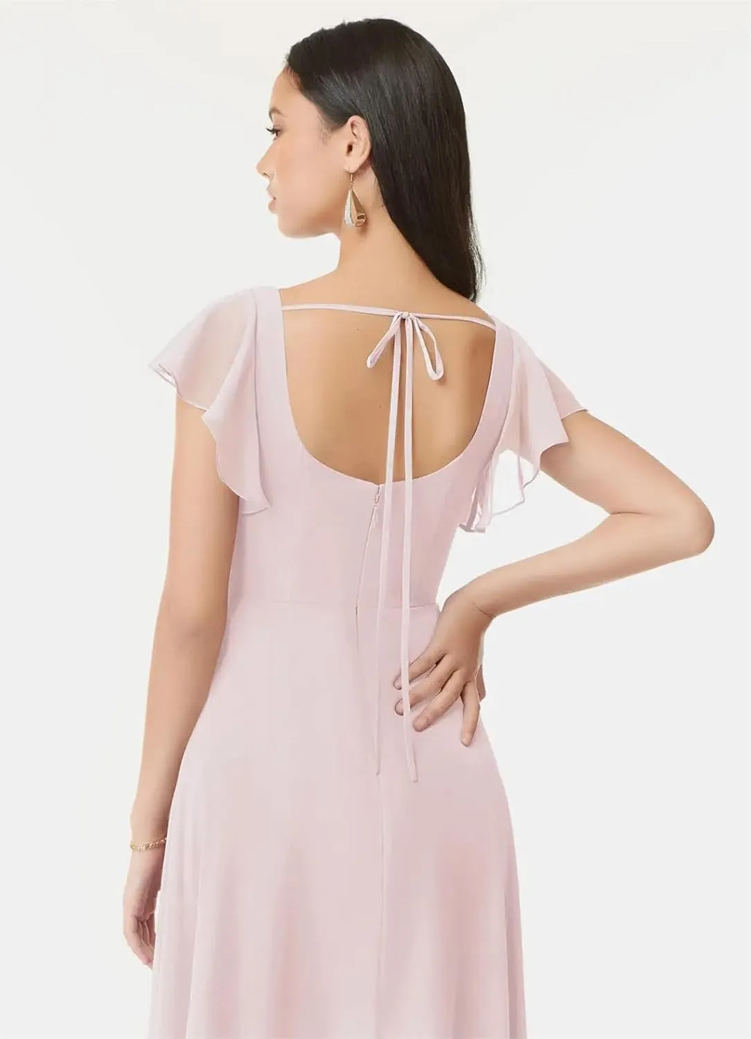 Spring Floral Bridesmaid Dresses for Women with Slit Flutter Sleeve Formal Dress Square Neck Wedding Guest Dresses
