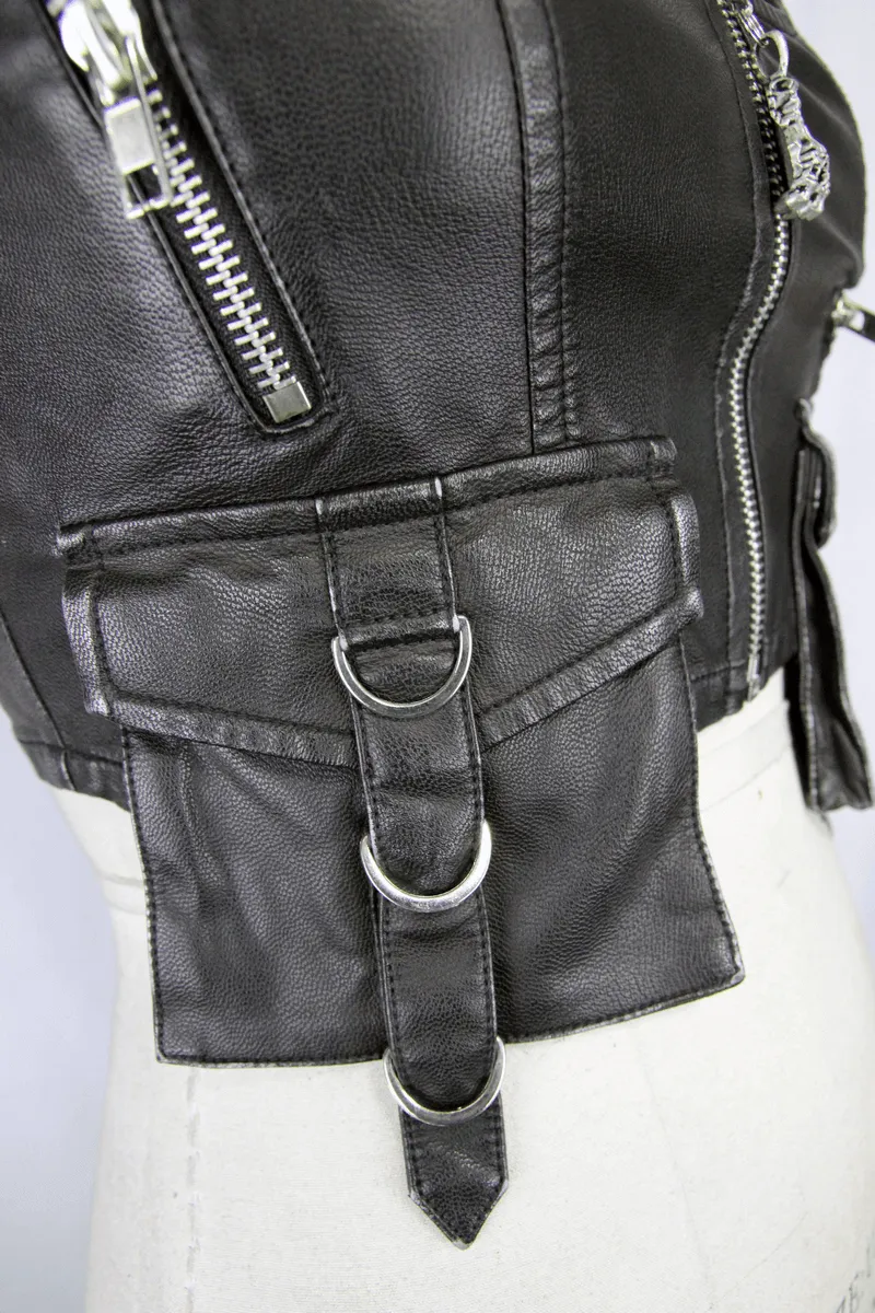 Steampunk Short PU Leather Vests for Women / Sleeveless Waistcoat with Pockets and Zipper