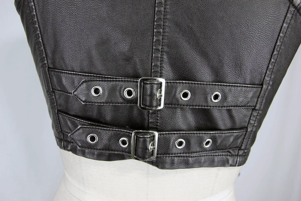Steampunk Short PU Leather Vests for Women / Sleeveless Waistcoat with Pockets and Zipper